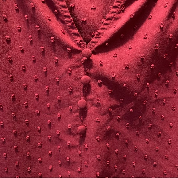 Croft and Barrow Plus Size Red Maroon Polka Dot Textured Short Sleeve Blouse Top - Picture 4 of 8